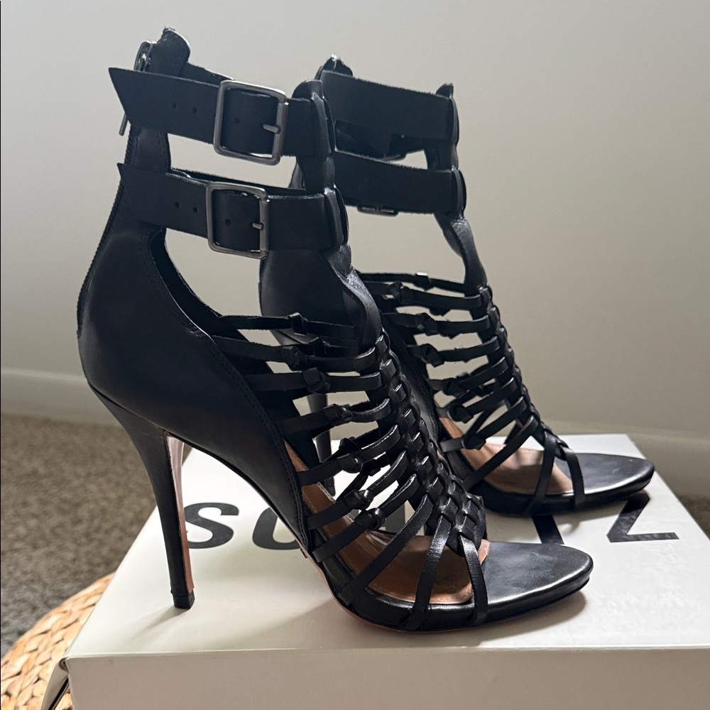 SCHUTZ Black Caged Heeled Sandals